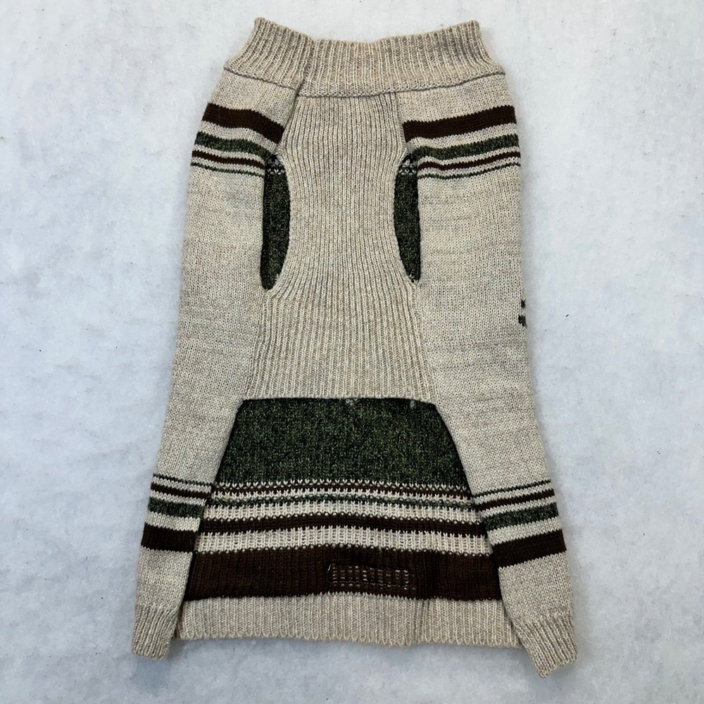 Eddie Bauer Trout Fish Dog Sweater Large Oatmeal Green Cabin Gorpcore Outdoor - Picture 5 of 7